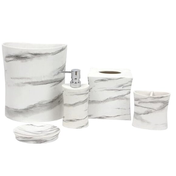 Todays Living Marble Elite Bath Accessory Set Lux White Grey Resin 4 Piece Set - Picture 10 of 15